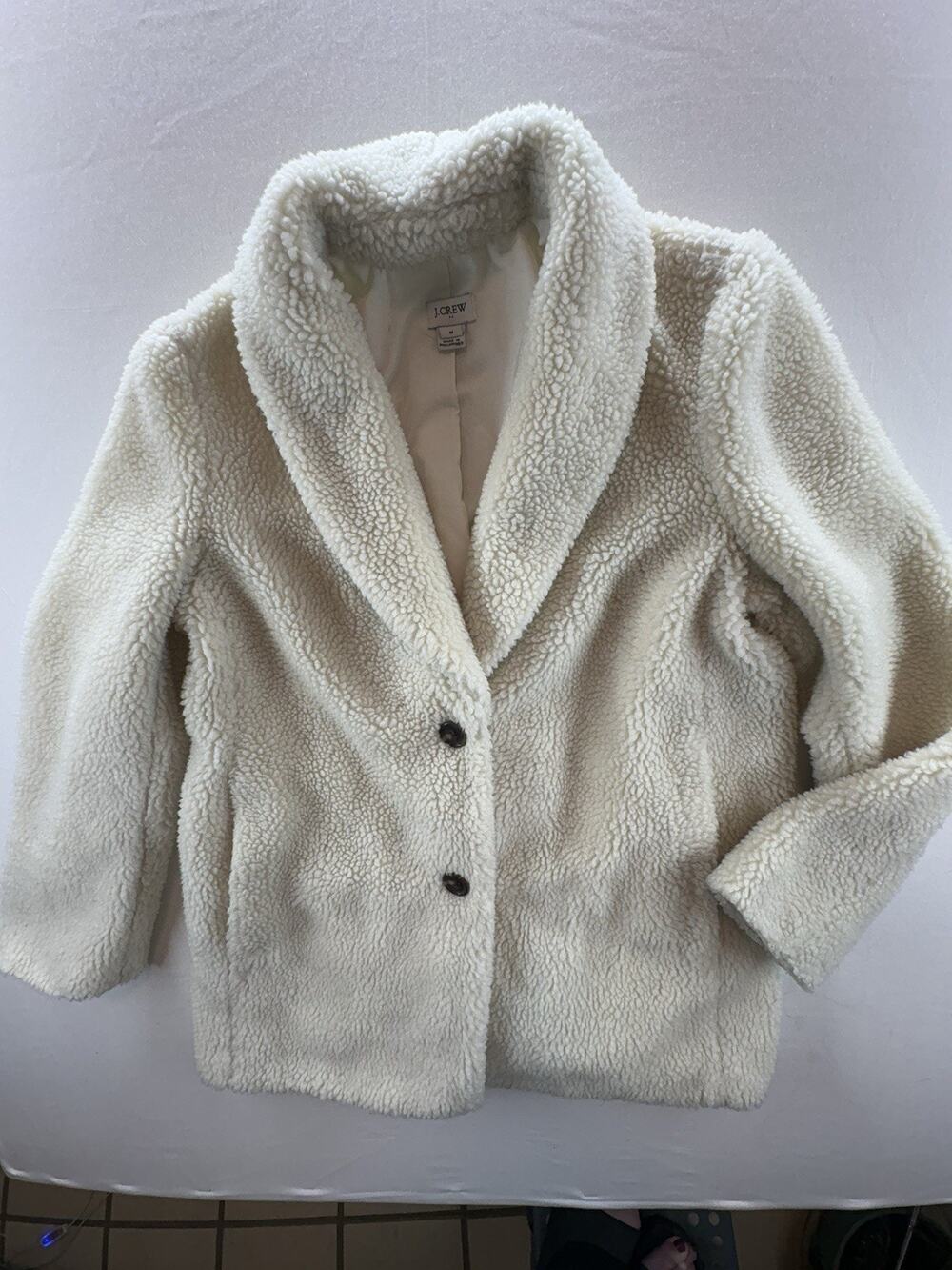 J. Crew Faux‎ Fur Coat White Women’s Size Medium Excellent Condition Ships Fast
